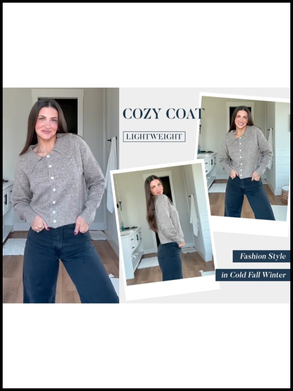 Women's Cropped Cardigan Button Front Ruffled Collar Ribbed Hem - Picture 6 of 6